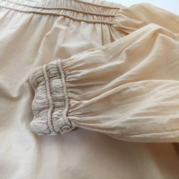 MIRTH Beirut Peach Button Blouse M Boho Artisan Luxe Balloon Sleeve Cotton Top - Picture 6 of 9